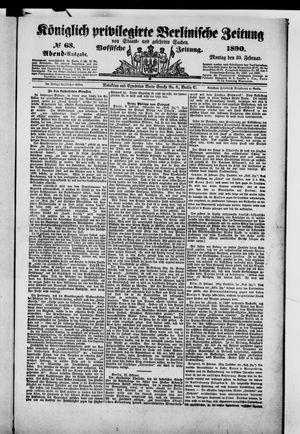 Königlich privilegirte Berlinische Zeitung von Staats- und gelehrten Sachen vom 10.02.1890