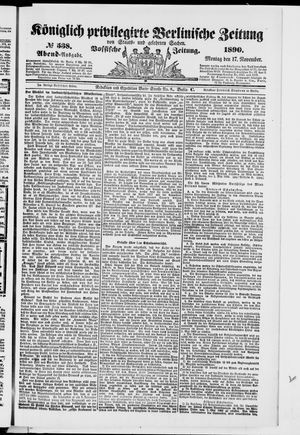 Königlich privilegirte Berlinische Zeitung von Staats- und gelehrten Sachen vom 17.11.1890