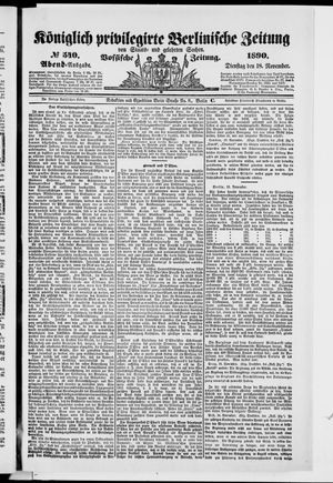 Königlich privilegirte Berlinische Zeitung von Staats- und gelehrten Sachen on Nov 18, 1890