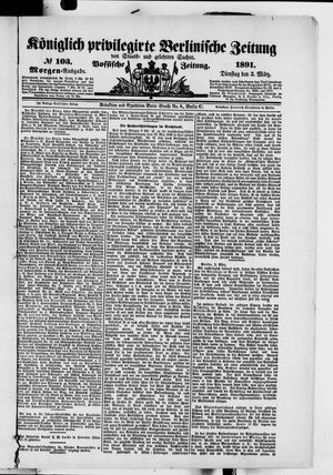 Königlich privilegirte Berlinische Zeitung von Staats- und gelehrten Sachen vom 03.03.1891