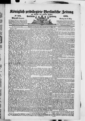 Königlich privilegirte Berlinische Zeitung von Staats- und gelehrten Sachen vom 09.03.1891