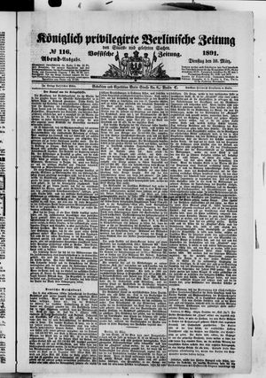 Königlich privilegirte Berlinische Zeitung von Staats- und gelehrten Sachen vom 10.03.1891