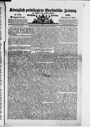Königlich privilegirte Berlinische Zeitung von Staats- und gelehrten Sachen on Apr 15, 1891