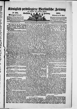 Königlich privilegirte Berlinische Zeitung von Staats- und gelehrten Sachen on Apr 29, 1891
