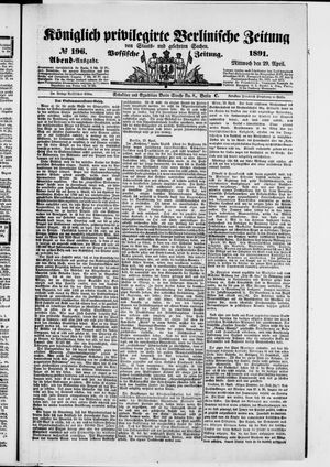 Königlich privilegirte Berlinische Zeitung von Staats- und gelehrten Sachen on Apr 29, 1891