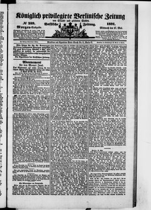 Königlich privilegirte Berlinische Zeitung von Staats- und gelehrten Sachen on May 27, 1891