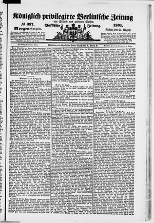 Königlich privilegirte Berlinische Zeitung von Staats- und gelehrten Sachen vom 21.08.1891