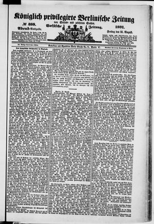 Königlich privilegirte Berlinische Zeitung von Staats- und gelehrten Sachen vom 21.08.1891
