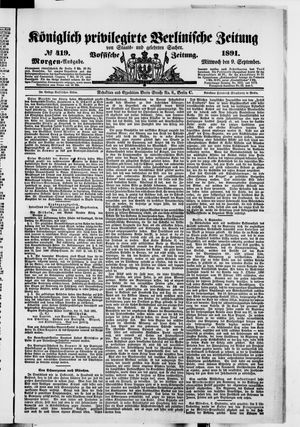 Königlich privilegirte Berlinische Zeitung von Staats- und gelehrten Sachen vom 09.09.1891