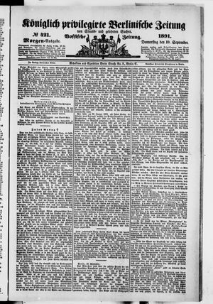 Königlich privilegirte Berlinische Zeitung von Staats- und gelehrten Sachen vom 10.09.1891