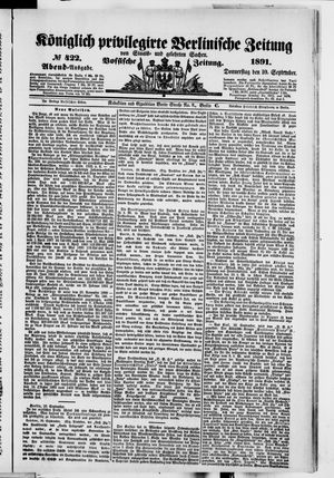 Königlich privilegirte Berlinische Zeitung von Staats- und gelehrten Sachen vom 10.09.1891