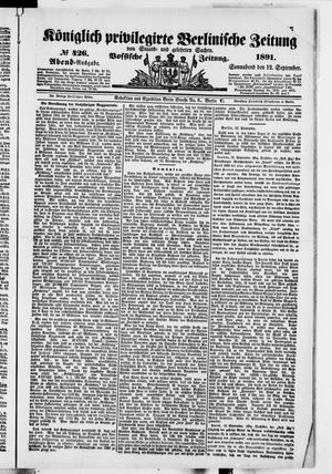Königlich privilegirte Berlinische Zeitung von Staats- und gelehrten Sachen vom 12.09.1891