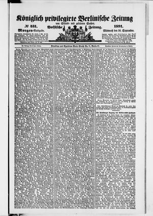 Königlich privilegirte Berlinische Zeitung von Staats- und gelehrten Sachen vom 16.09.1891