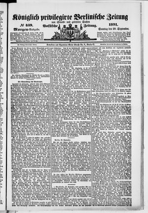 Königlich privilegirte Berlinische Zeitung von Staats- und gelehrten Sachen vom 20.09.1891