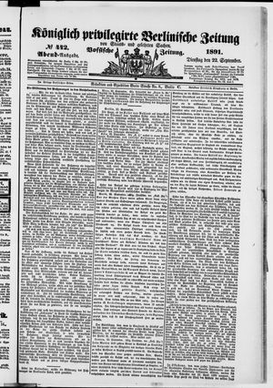 Königlich privilegirte Berlinische Zeitung von Staats- und gelehrten Sachen vom 22.09.1891