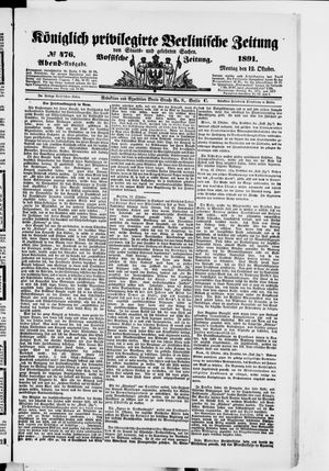Königlich privilegirte Berlinische Zeitung von Staats- und gelehrten Sachen vom 12.10.1891
