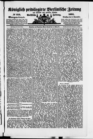 Königlich privilegirte Berlinische Zeitung von Staats- und gelehrten Sachen vom 03.11.1891