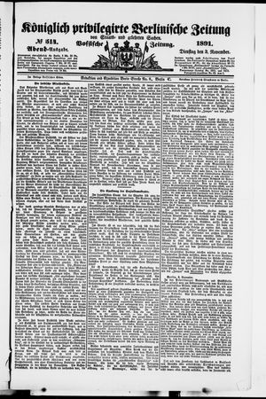 Königlich privilegirte Berlinische Zeitung von Staats- und gelehrten Sachen vom 03.11.1891