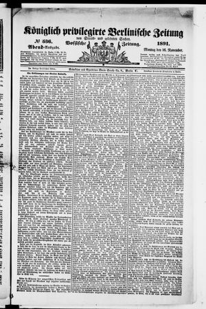 Königlich privilegirte Berlinische Zeitung von Staats- und gelehrten Sachen vom 16.11.1891