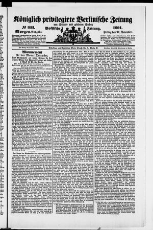 Königlich privilegirte Berlinische Zeitung von Staats- und gelehrten Sachen vom 27.11.1891