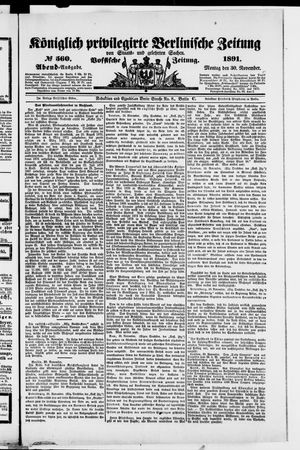 Königlich privilegirte Berlinische Zeitung von Staats- und gelehrten Sachen vom 30.11.1891