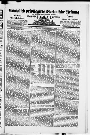 Königlich privilegirte Berlinische Zeitung von Staats- und gelehrten Sachen vom 07.12.1891