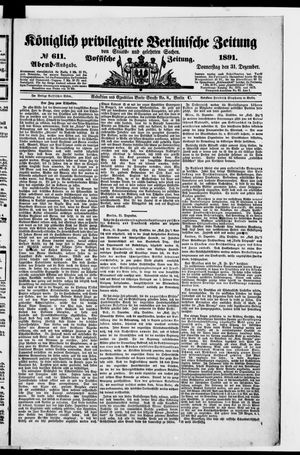 Königlich privilegirte Berlinische Zeitung von Staats- und gelehrten Sachen vom 31.12.1891