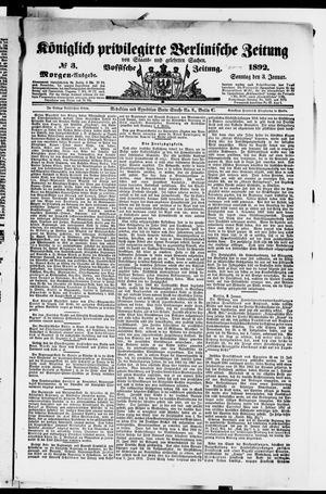 Königlich privilegirte Berlinische Zeitung von Staats- und gelehrten Sachen vom 03.01.1892