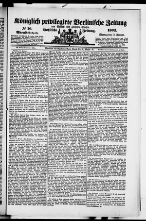 Königlich privilegirte Berlinische Zeitung von Staats- und gelehrten Sachen vom 11.01.1892