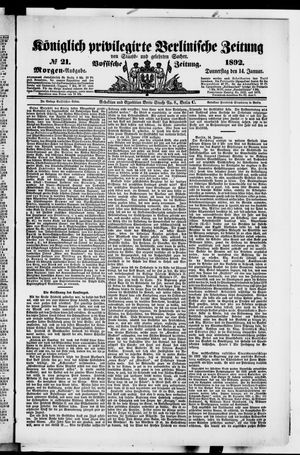 Königlich privilegirte Berlinische Zeitung von Staats- und gelehrten Sachen on Jan 14, 1892