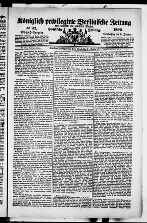 Königlich privilegirte Berlinische Zeitung von Staats- und gelehrten Sachen vom 14.01.1892