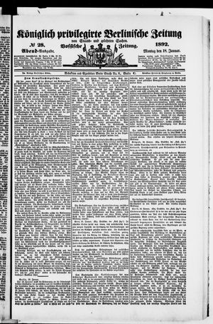 Königlich privilegirte Berlinische Zeitung von Staats- und gelehrten Sachen on Jan 18, 1892