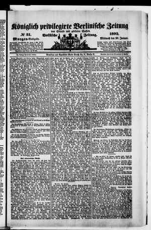 Königlich privilegirte Berlinische Zeitung von Staats- und gelehrten Sachen on Jan 20, 1892