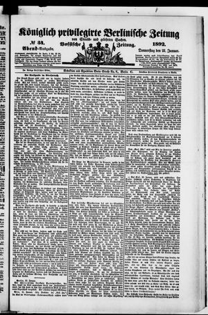 Königlich privilegirte Berlinische Zeitung von Staats- und gelehrten Sachen on Jan 21, 1892