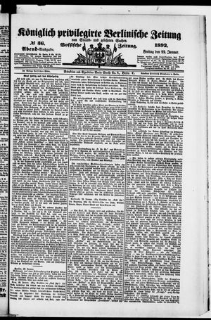 Königlich privilegirte Berlinische Zeitung von Staats- und gelehrten Sachen vom 22.01.1892