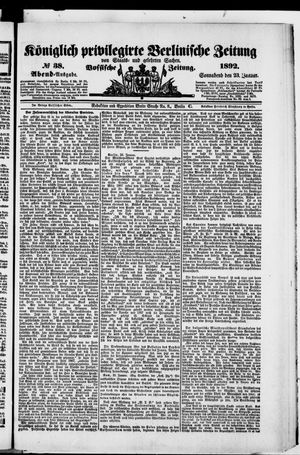 Königlich privilegirte Berlinische Zeitung von Staats- und gelehrten Sachen on Jan 23, 1892