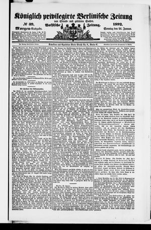 Königlich privilegirte Berlinische Zeitung von Staats- und gelehrten Sachen on Jan 24, 1892