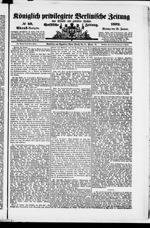 Königlich privilegirte Berlinische Zeitung von Staats- und gelehrten Sachen vom 25.01.1892