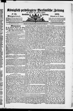 Königlich privilegirte Berlinische Zeitung von Staats- und gelehrten Sachen on Jan 27, 1892