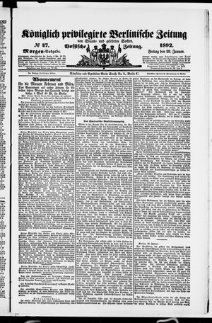 Königlich privilegirte Berlinische Zeitung von Staats- und gelehrten Sachen vom 29.01.1892