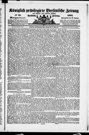 Königlich privilegirte Berlinische Zeitung von Staats- und gelehrten Sachen vom 30.01.1892