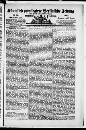 Königlich privilegirte Berlinische Zeitung von Staats- und gelehrten Sachen vom 30.01.1892