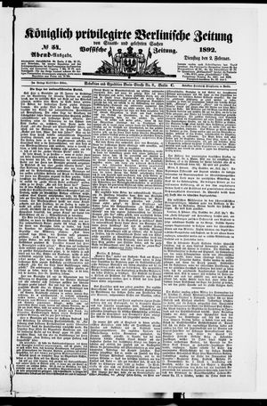 Königlich privilegirte Berlinische Zeitung von Staats- und gelehrten Sachen on Feb 2, 1892