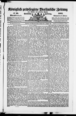 Königlich privilegirte Berlinische Zeitung von Staats- und gelehrten Sachen vom 03.02.1892