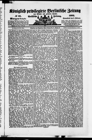 Königlich privilegirte Berlinische Zeitung von Staats- und gelehrten Sachen on Feb 6, 1892