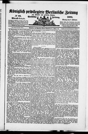 Königlich privilegirte Berlinische Zeitung von Staats- und gelehrten Sachen on Feb 8, 1892