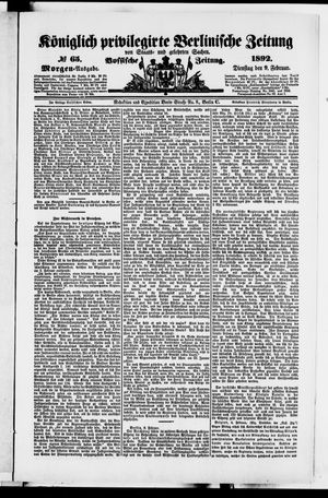 Königlich privilegirte Berlinische Zeitung von Staats- und gelehrten Sachen vom 09.02.1892