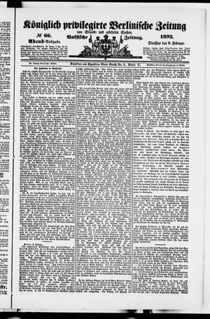 Königlich privilegirte Berlinische Zeitung von Staats- und gelehrten Sachen vom 09.02.1892