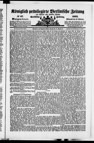 Königlich privilegirte Berlinische Zeitung von Staats- und gelehrten Sachen vom 10.02.1892