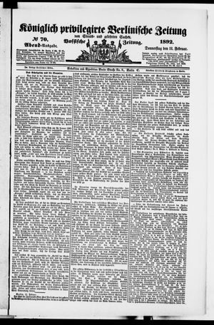 Königlich privilegirte Berlinische Zeitung von Staats- und gelehrten Sachen on Feb 11, 1892